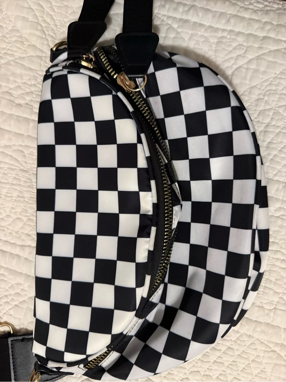 Emmafy Checkerboard Crossbody Sling Bag - Black & White